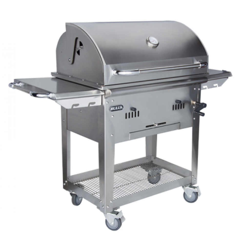 BULL Bison Stainless Steel Charcoal BBQ with Adjustable Charcoal baskets on Cart Free Cover 