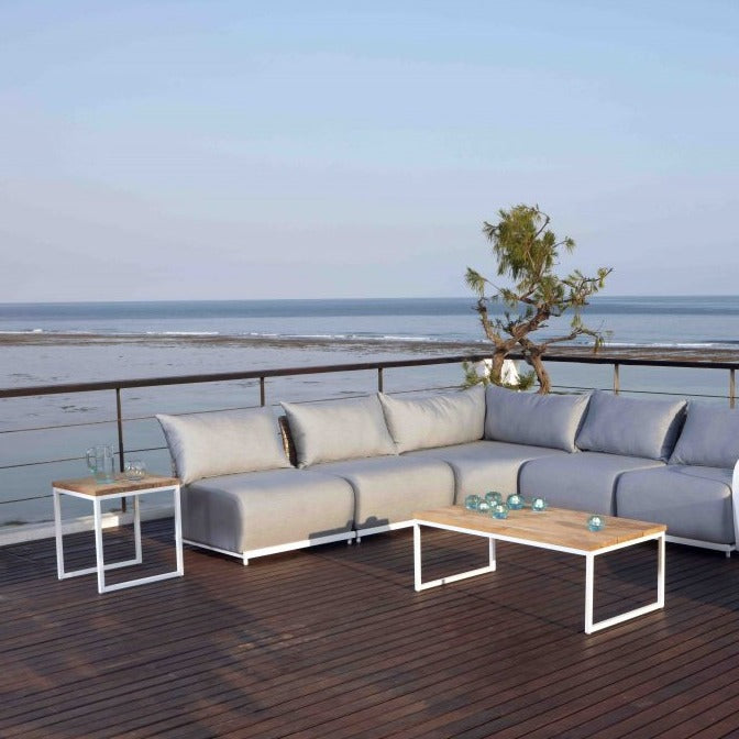 Skyline Design Nautic Rectangular 120x 60cm Outdoor Metal Coffee Table With Teak Table Top