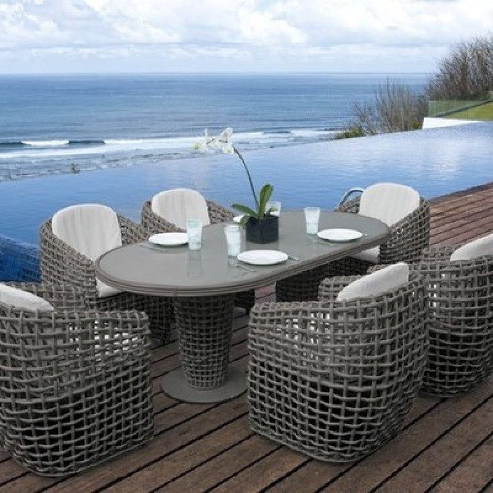 Skyline Design Dynasty Six Seat Oval Kubu Rattan Garden Dining Set