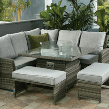 Load image into Gallery viewer, Boston Dark Grey Rattan Casual Corner Garden Dining Set with Square Table Gas Fire pit
