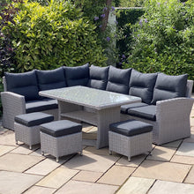Load image into Gallery viewer, Venice Grey Rattan Corner Casual Garden Dining Set with Stools
