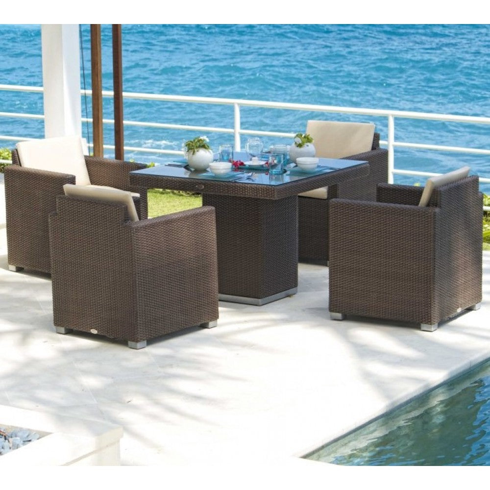 Skyline Design Pacific Rattan Four Seat Square Garden Dining Set