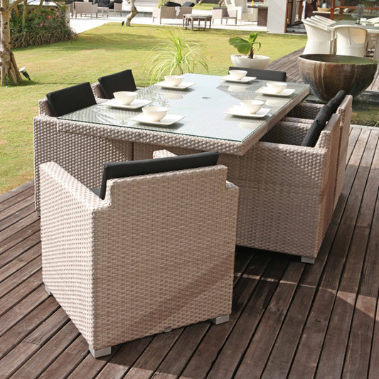 Skyline Design Pacific Rattan Six Seat Rectangular Garden Dining Set