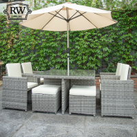 Load image into Gallery viewer, Oxford Rattan Four Seat Garden Cube Dining Set Light Grey
