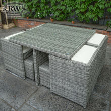 Load image into Gallery viewer, Oxford Rattan Four Seat Garden Cube Dining Set Light Grey
